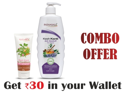 Patanjali Kesh Kanti Combo- Conditioner Protein 100 ml+Hair Cleanser A.  Dandruff 450 ML- Rs 30 Off