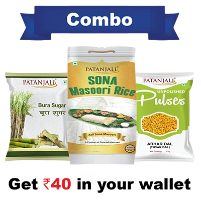 Patanjali Food Combo- Sona Masuri Rice 5kg+ Arhar dal 1 kg + Bura 1 kg - Rs 40 Off