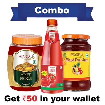 Sauce and Pickle Combo - Mixed Pickle 1 Kg+ Tomato Ketchup o&g 1 ltr(P)+ Mixed Fruit Jam 500gm- Rs 50 Off