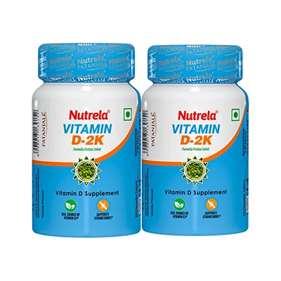 Patanjali Nutrela Vitamin D2K Natural - 60 Chewable Tablets for Men & Women - Vanilla Flavor (pack of 2)