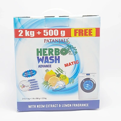 Patanjali Herbo Wash Advance Matic Detergent Powder 2kg + Free 500g