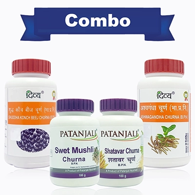 Combo- Shatavar Churna + Swet Mushli Churna + Ashwagandha Churna + Shuddh Konch Beej Churna (100g each)