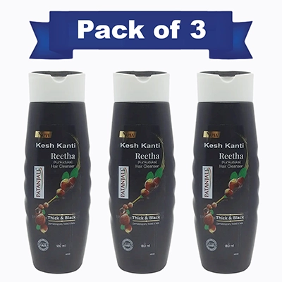 Patanjali Kesh Kanti Reetha Hair Cleanser 180 Ml (Pack Of 3)