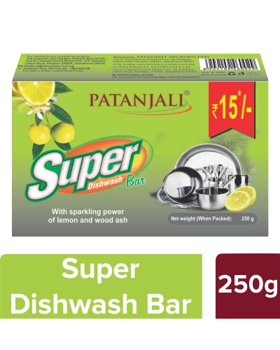 Patanjali Super Dish Washing Soap Bar of Lemon Wood ash 175 gm x 2 Bars 
