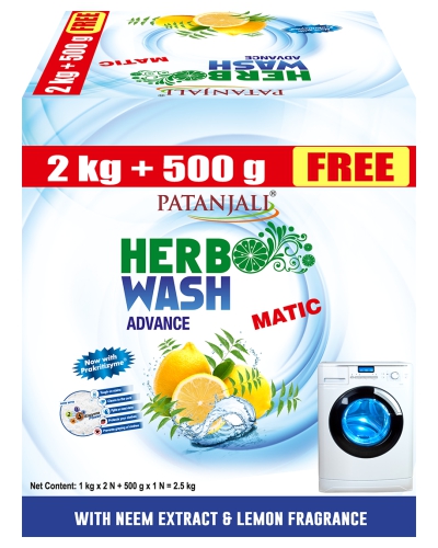 Patanjali Herbo Wash Advance Matic Detergent Powder 2kg + Free 500g