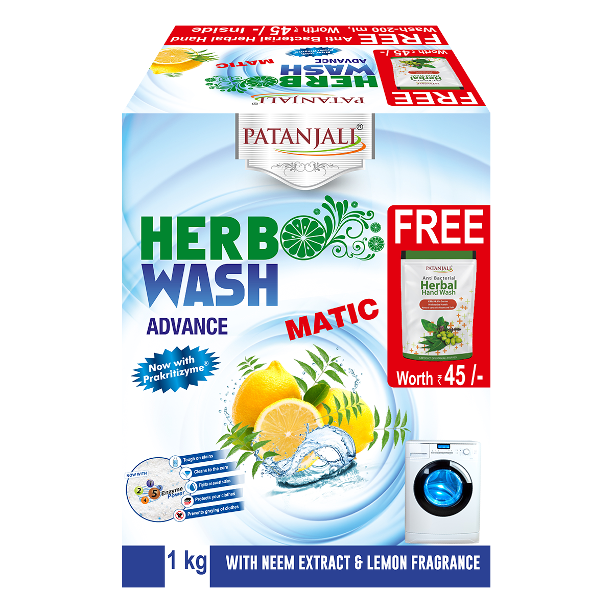 Herbo Wash Advance Matic Detergent Powder With Free Handwash