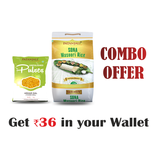 Patanjali Rice & Pulse Combo (Arhar Dal - 1 kg, Sona Masoori - 5 kg) -Rs 36 Off