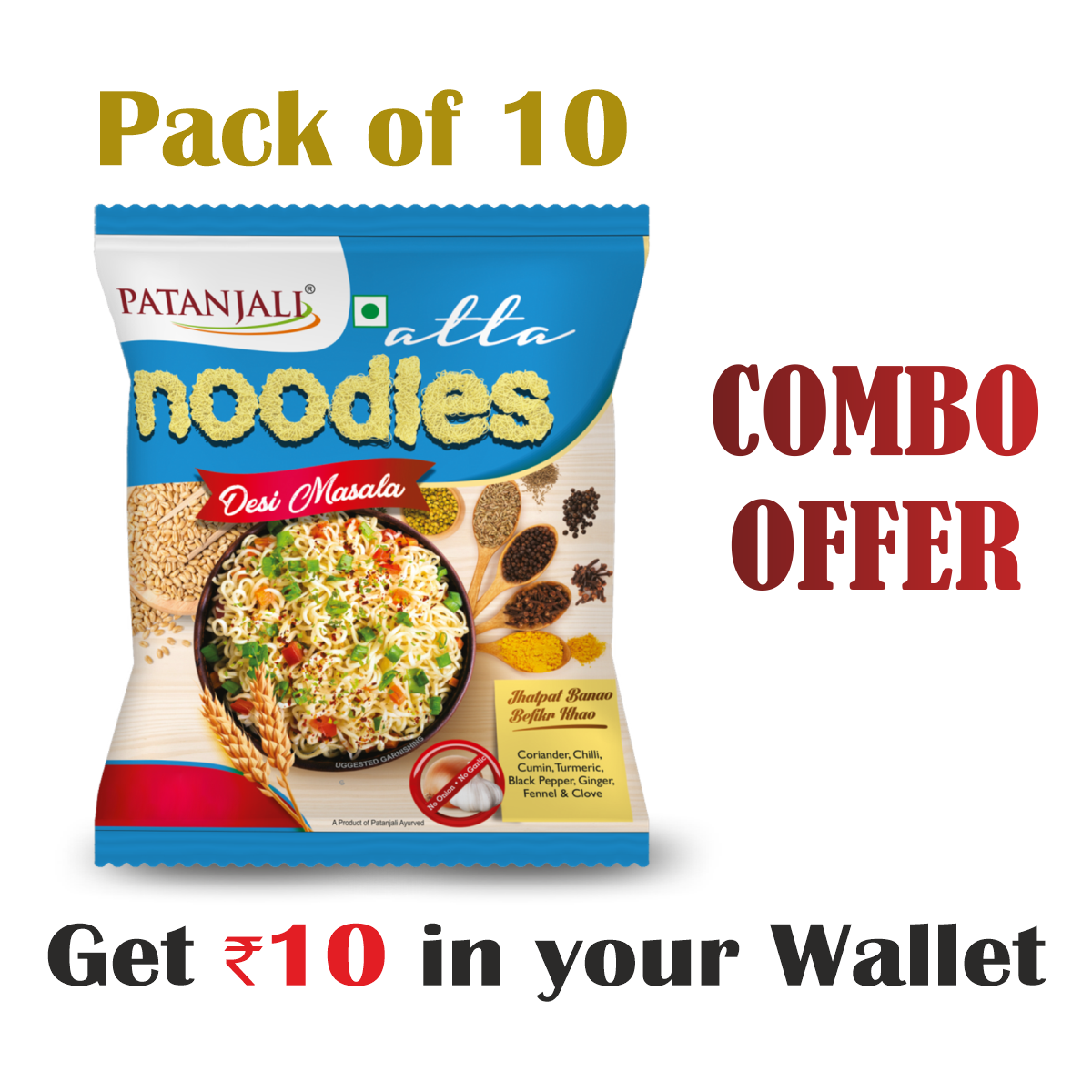 Pack of 10- Atta Noodles Desi Masala 60gm-  Rs 10 Off