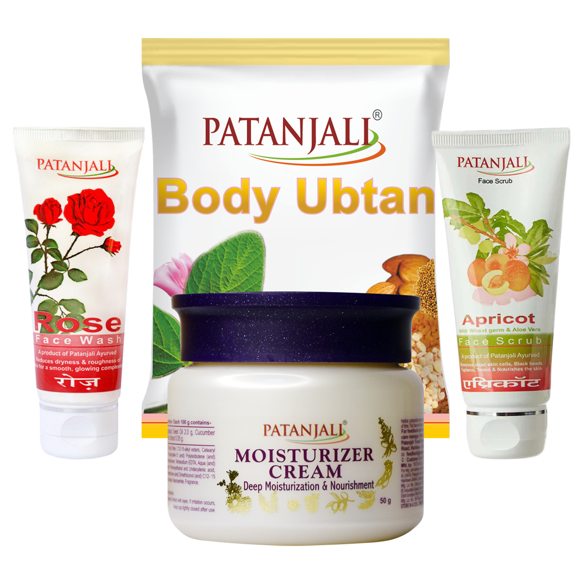 Nourishing Body Combo- BODY UBTAN 100 gm+ROSE FACE WASH 60 ml+MOISTURIZER CREAM 50 gm +APRICOT FACE SCRUB 60 gm- Rs 25 Off