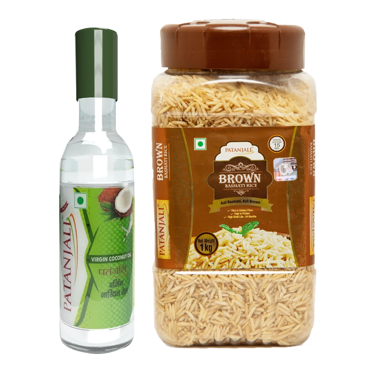 Natural Coconut Oil Combo- Virgin Coconut Oil 500ml+ BROWN BASMATI RICE JAR  - 1kg - Rs 50 Off