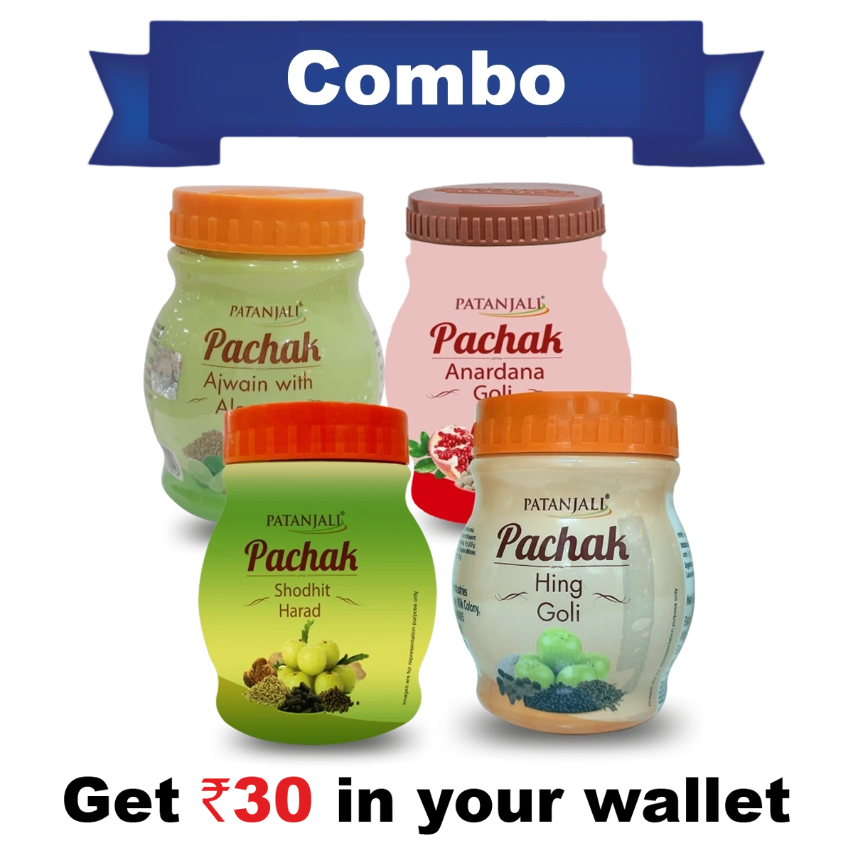 Digestive Health Combo - Pachak Anardana 100 G+ Pachak Hing Goli 100 G+ Pachak Shodhit Harad 100 G+ Pac0hak Ajwain With Aloevera 100g - Rs 30 Off