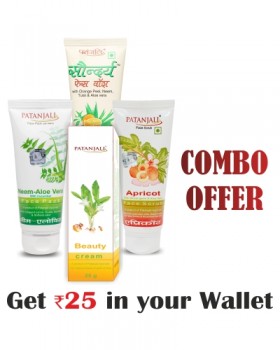 Beauty Combo- Saundarya Face wash 60ml+NEEM ALOEVERA WITH CUCUMBER FACE PACK 60gm+APRICOT FACE SCRUB 60gm+Beauty Cream 50 gm- Rs 25 Off