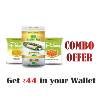 Patanjali Rice and Pulses Combo- Arhar dal 1kg, malka masur 1kg + sona masuri rice 5 kg- Rs 44 Off