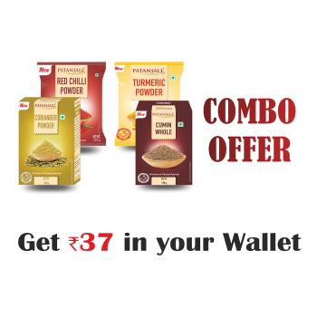 Patanjali Spices Combo- Coriander Powder 100gm+Red Chilli 200gm+Turmeric Powder 500 gm+cumin whole 100gm - Rs 37 Off