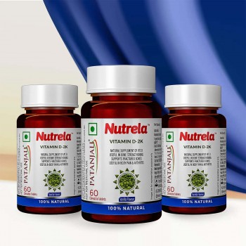 Patanjali Nutrela Vitamin D-2K Natural - 60 Chewable Tablets for Men & Women - Vanilla Flavor (pack of 3)