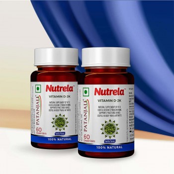 Patanjali Nutrela Vitamin D-2K Natural - 60 Chewable Tablets for Men & Women - Vanilla Flavor (pack of 2)